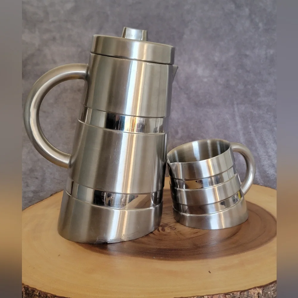 Bonjour Stainless Coffee French Press/Creamer RARE Steampunk Modern Retro - Picture 3 of 16